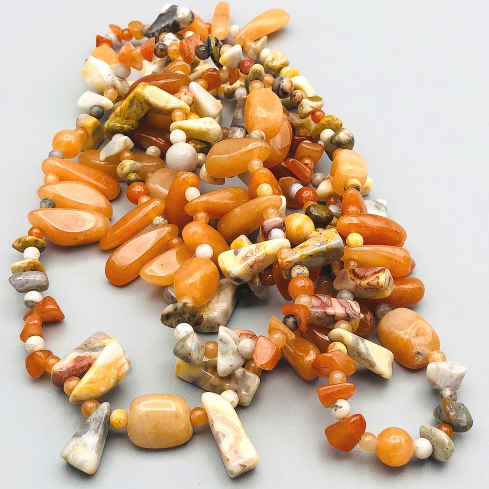 Vintage Beggars Bead Stone Necklace Orange‎ Carnelian Agate 48" Flapper Opera